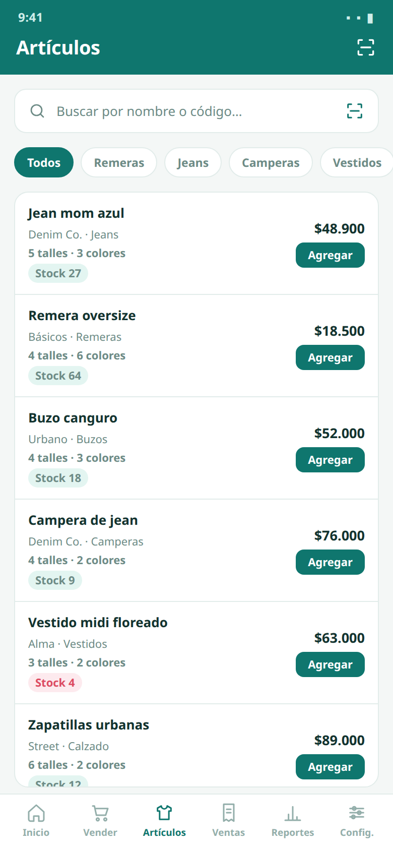 catálogo con sus variantes
