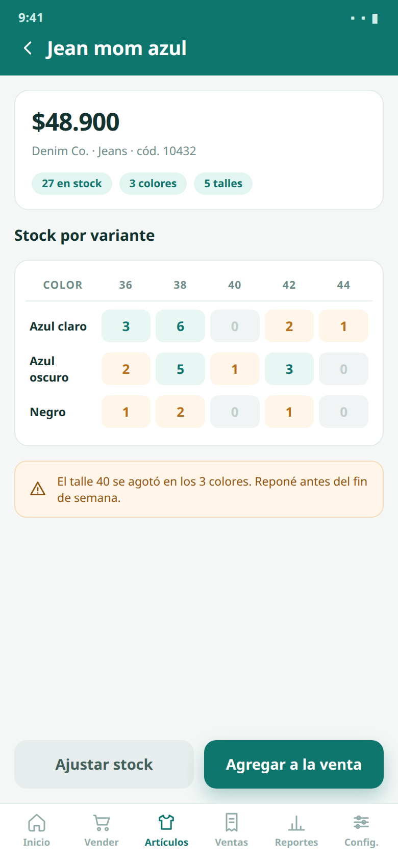 TIENDA YA · stock por variante
